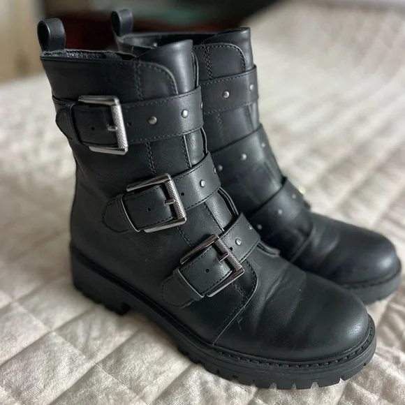 Black Buckle Strap Ankle Boots - Picture 2 of 5